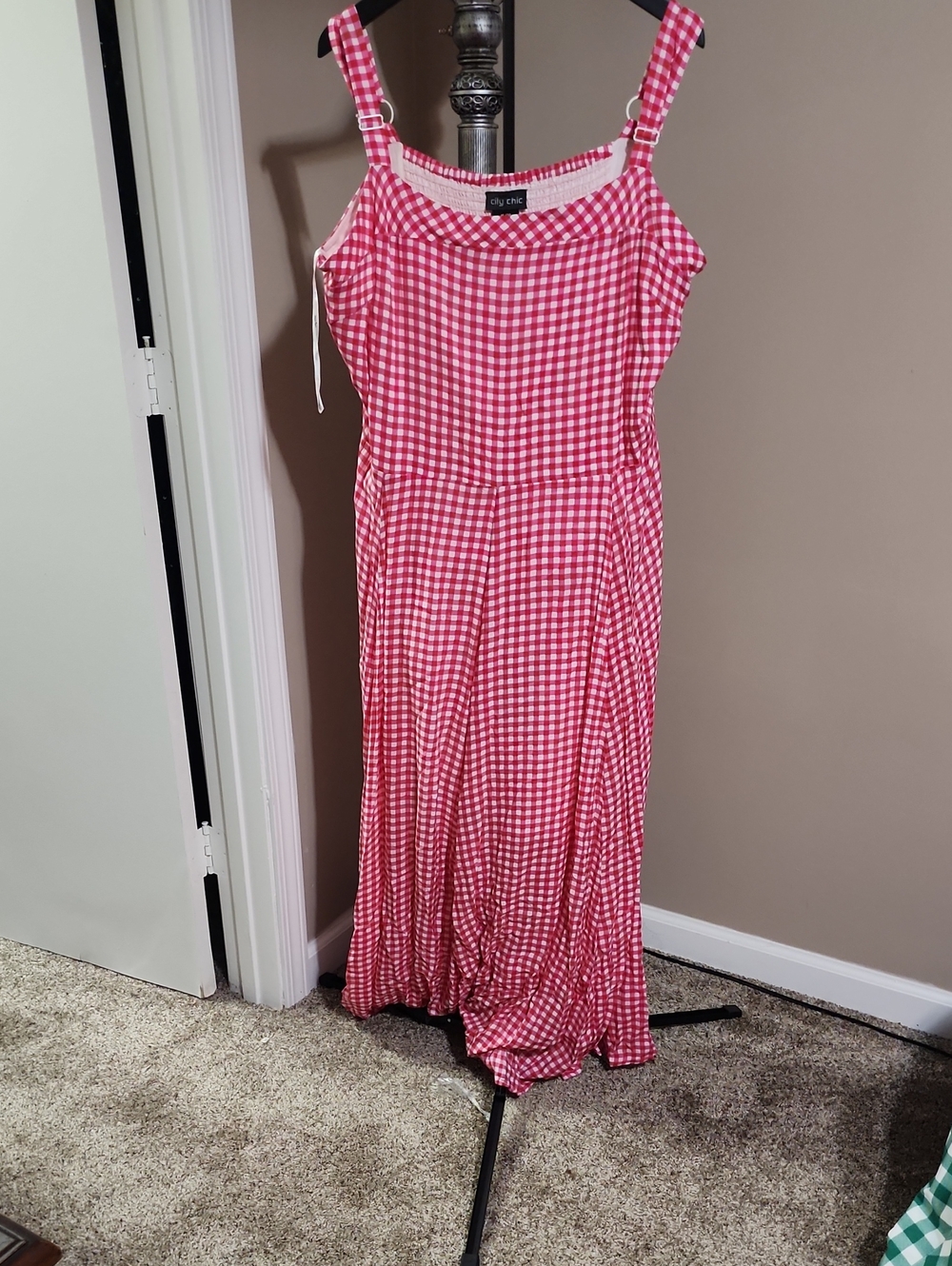 City Chic Pink & White Gingham Maxi Dress